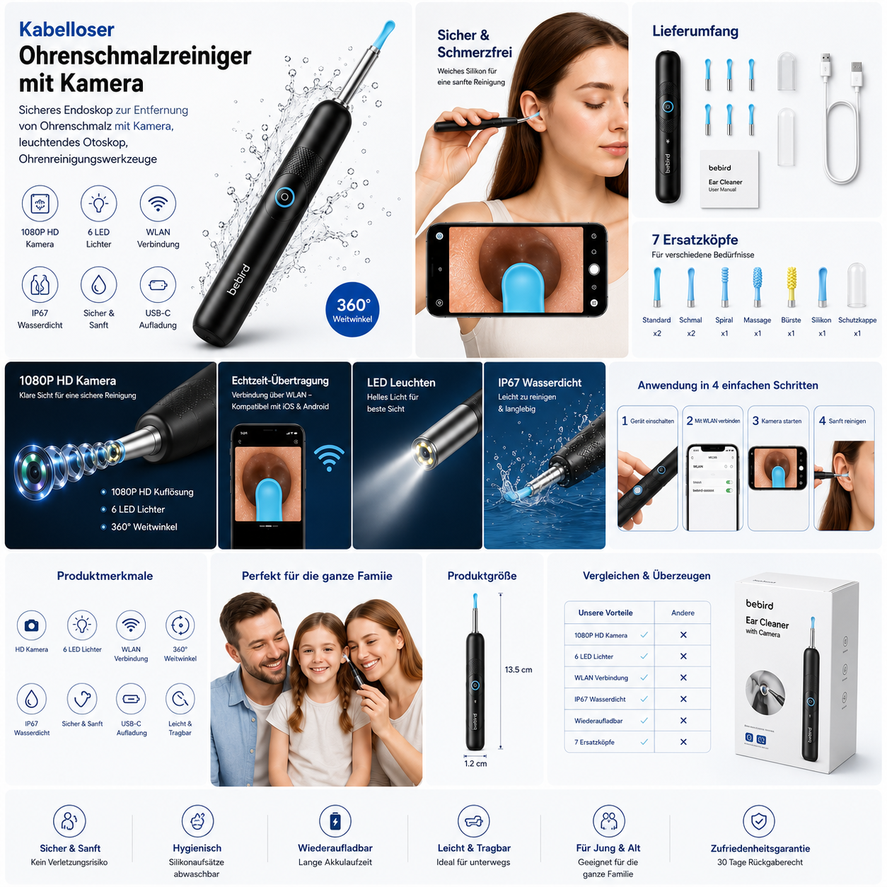 Halo Wireless Visual Ear Cleaner - 3.5mm HD Ear Camera with LED Lights