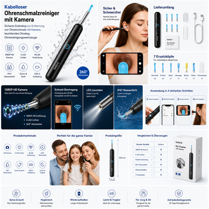 Halo Wireless Visual Ear Cleaner - 3.5mm HD Ear Camera with LED Lights